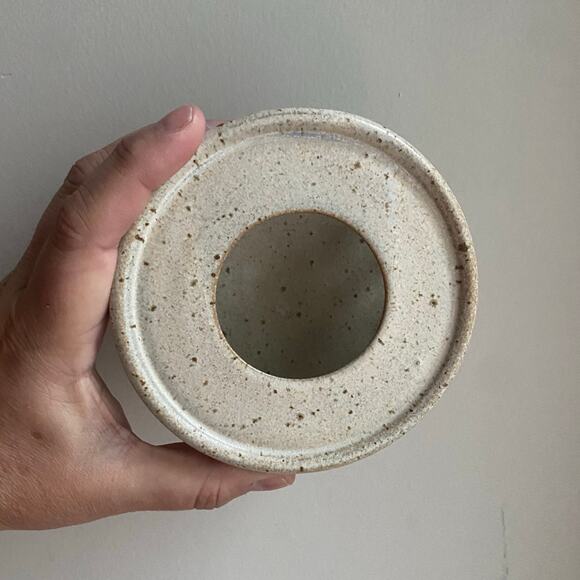 Signed Pottery Stoneware Luminary Tea Light Votive Candle Holder Reticulated - Picture 3 of 7